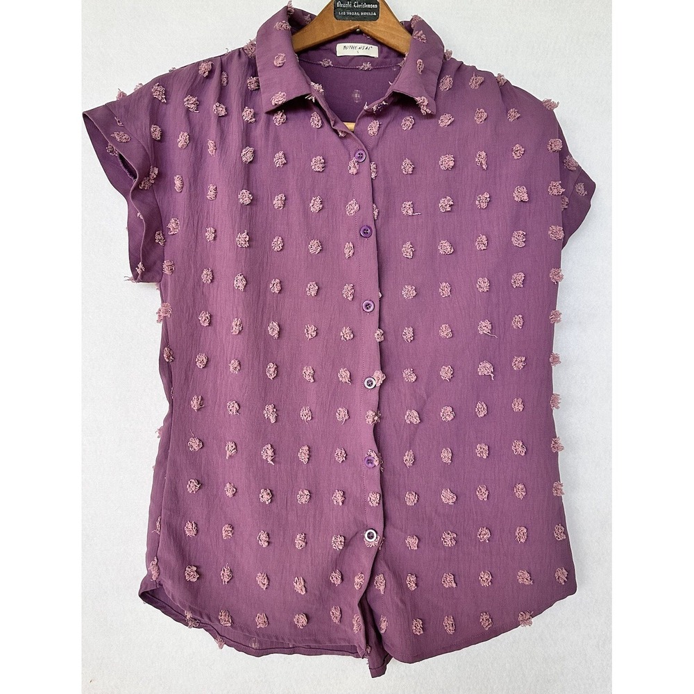Purple Swiss Dot Top Blouse Business Office Career Women's S